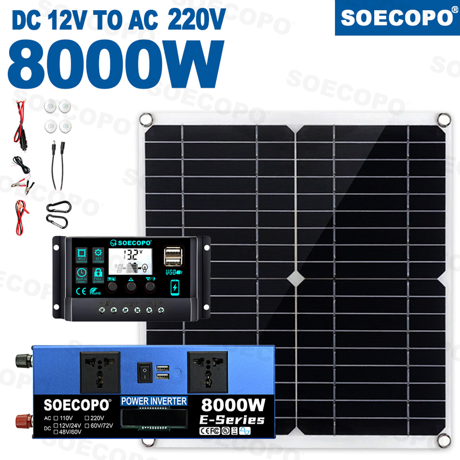 Solar Full 8000w 110/220V Inverter 300W Solar Panel Home 100A Controller System