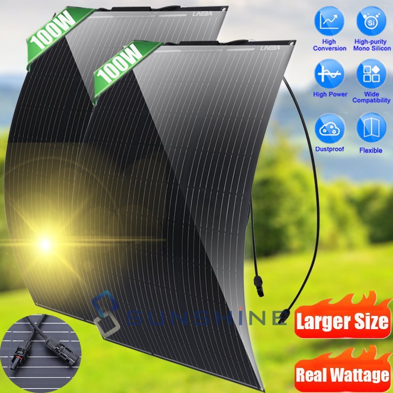 200W Mono Solar Panel 12V-18V 18BB Off-Grid Camping Battery Home Boat RV Hiking