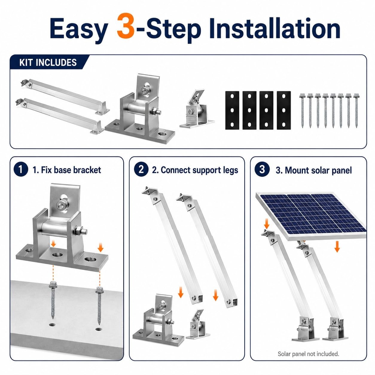 Adjustable Solar Panel Mounting Brackets, 14-27IN Tilt Mount for Roof RV Boat, 6