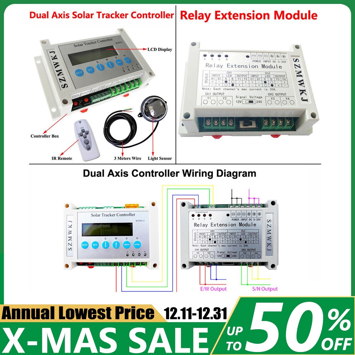 Dual Axis Solar Sun Tracker Kits W/ Electronic LCD Controller W/ Relay Module IG