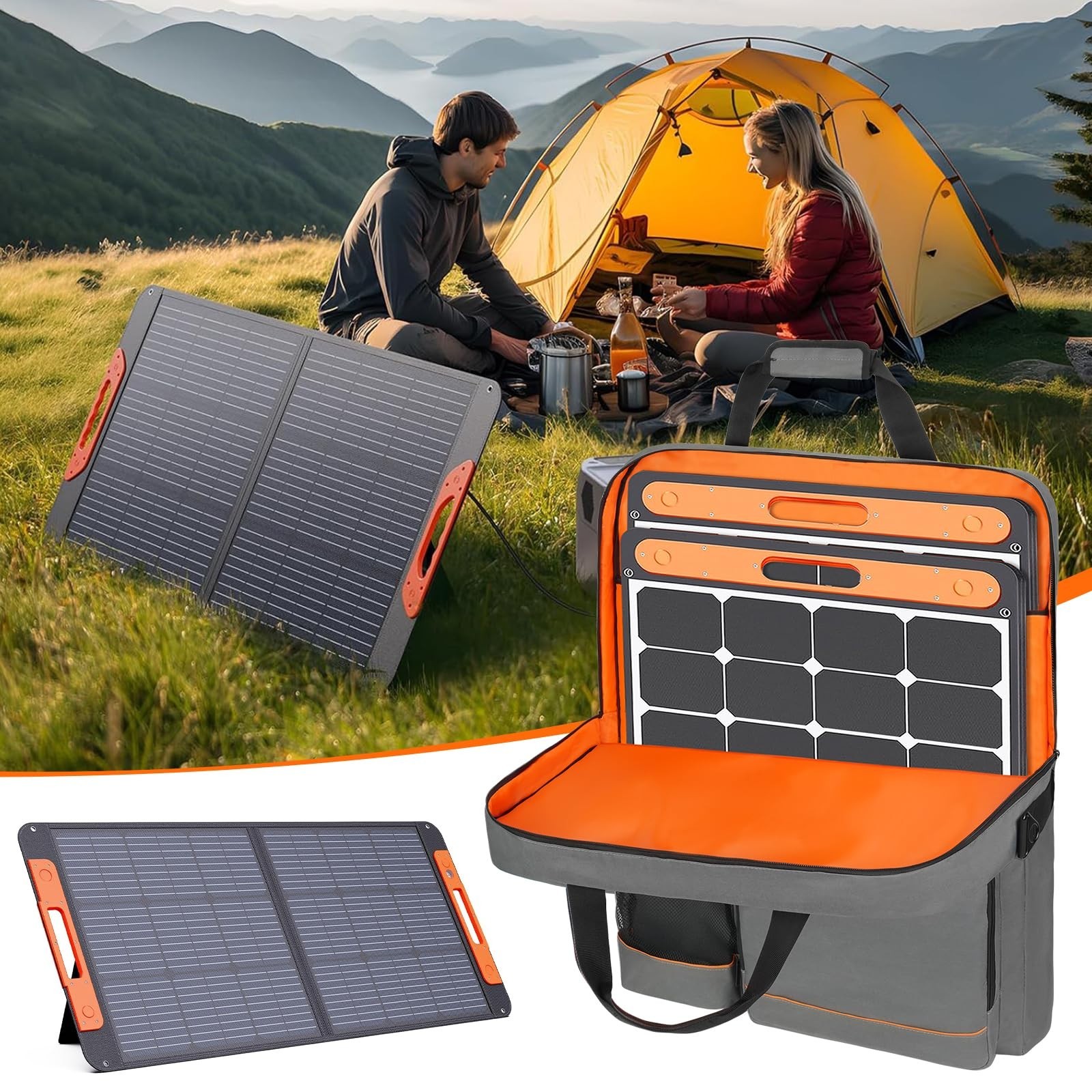 Padded Solar Panel Storage Bag for Camping & RV, Fits Jackery/Anker, Gray