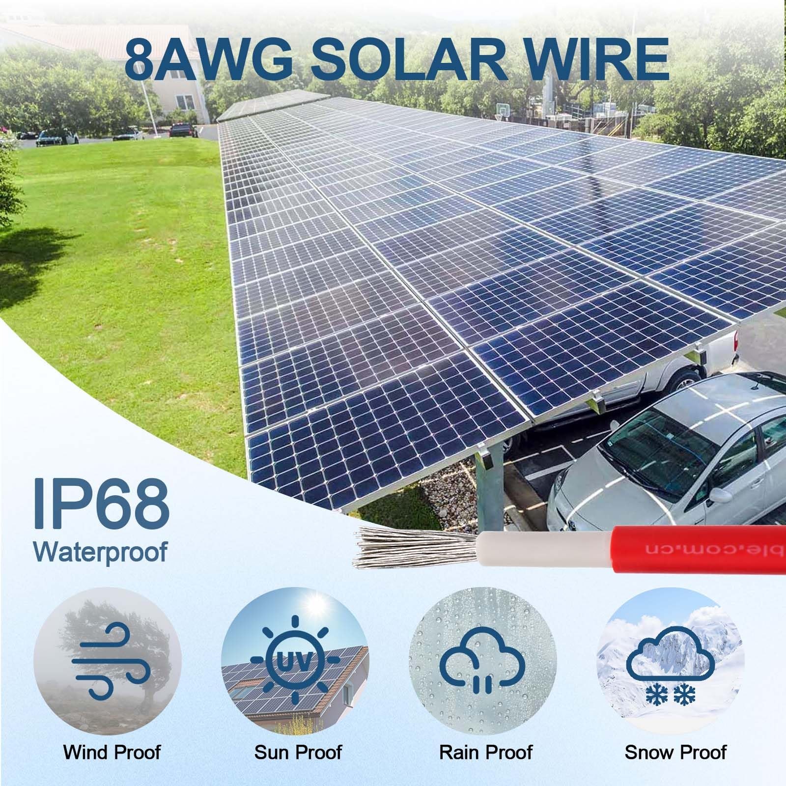 8AWG (10mm²) 20FT Solar Extension Cables, 1500V Tinned Copper PV Wire with 1….