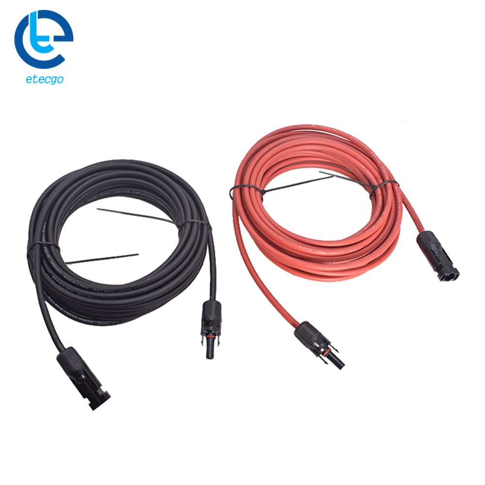 1 Pair 25 Feet 10AWG Red + Black Solar Panel Extension Cable Wire Connector