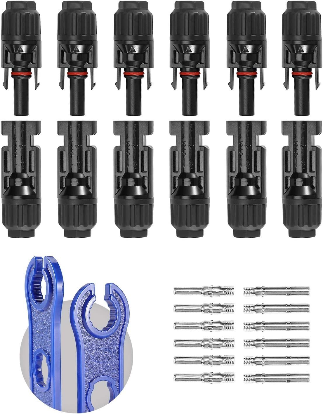 BougeRV 12 PCS Solar Connectors with Spanners Solar Panel Cable Connectors 6 Pai