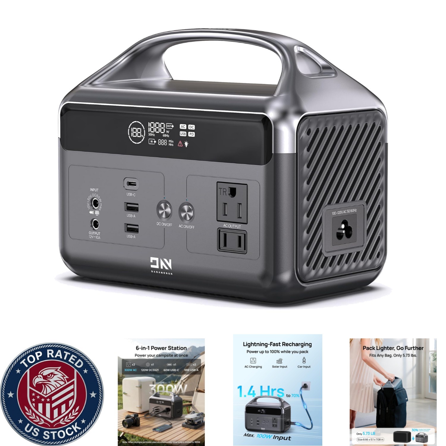 300W Compact Lithium Battery Backup Power Station with USB-C for Emergencies