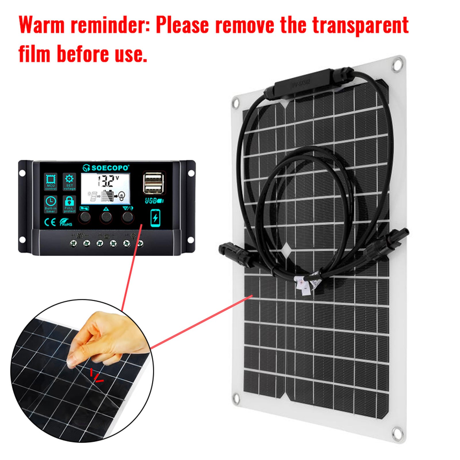 SOECOPO 15000W Peak Solar System Kit Flexible Panel 100A Controller