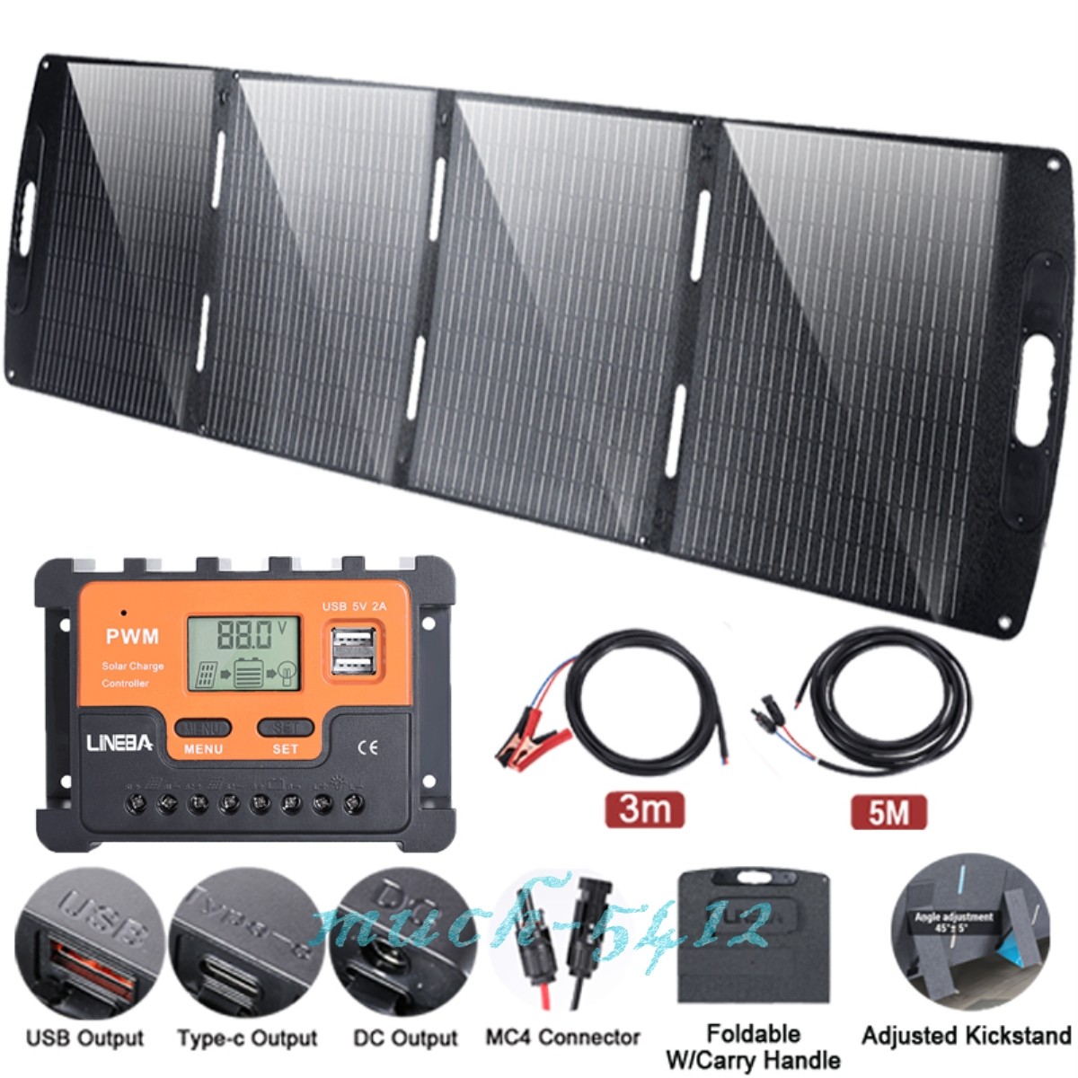 200W 100W Foldable Solar Panel Portable Mono RV Camping Battery Charge Boat 12V