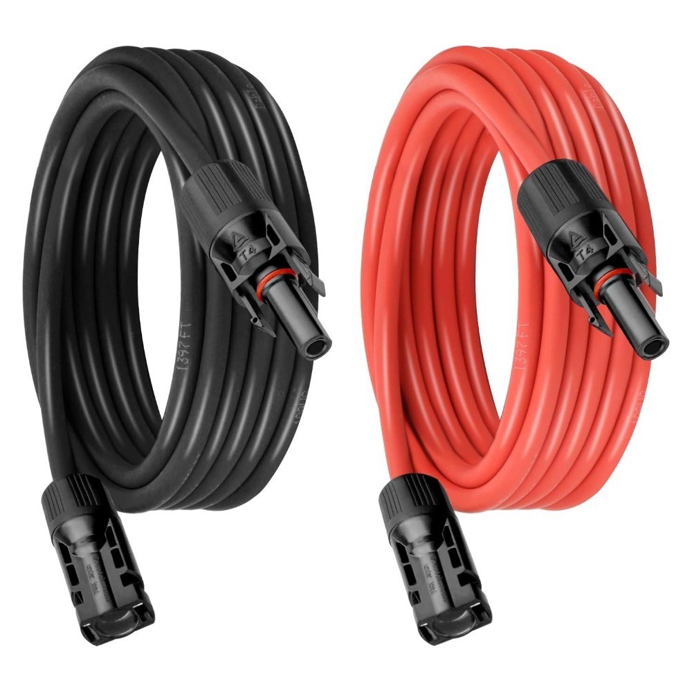 10 AWG Solar Extension Cable 10FT Black + 10FT Red, for Solar Panel, RV, Boat