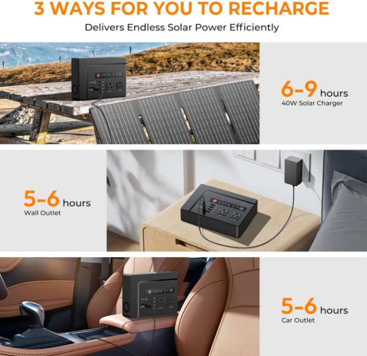 Estación de Energía Portátil 200W 146Wh Solar con 2 AC para Camping, Nuevo