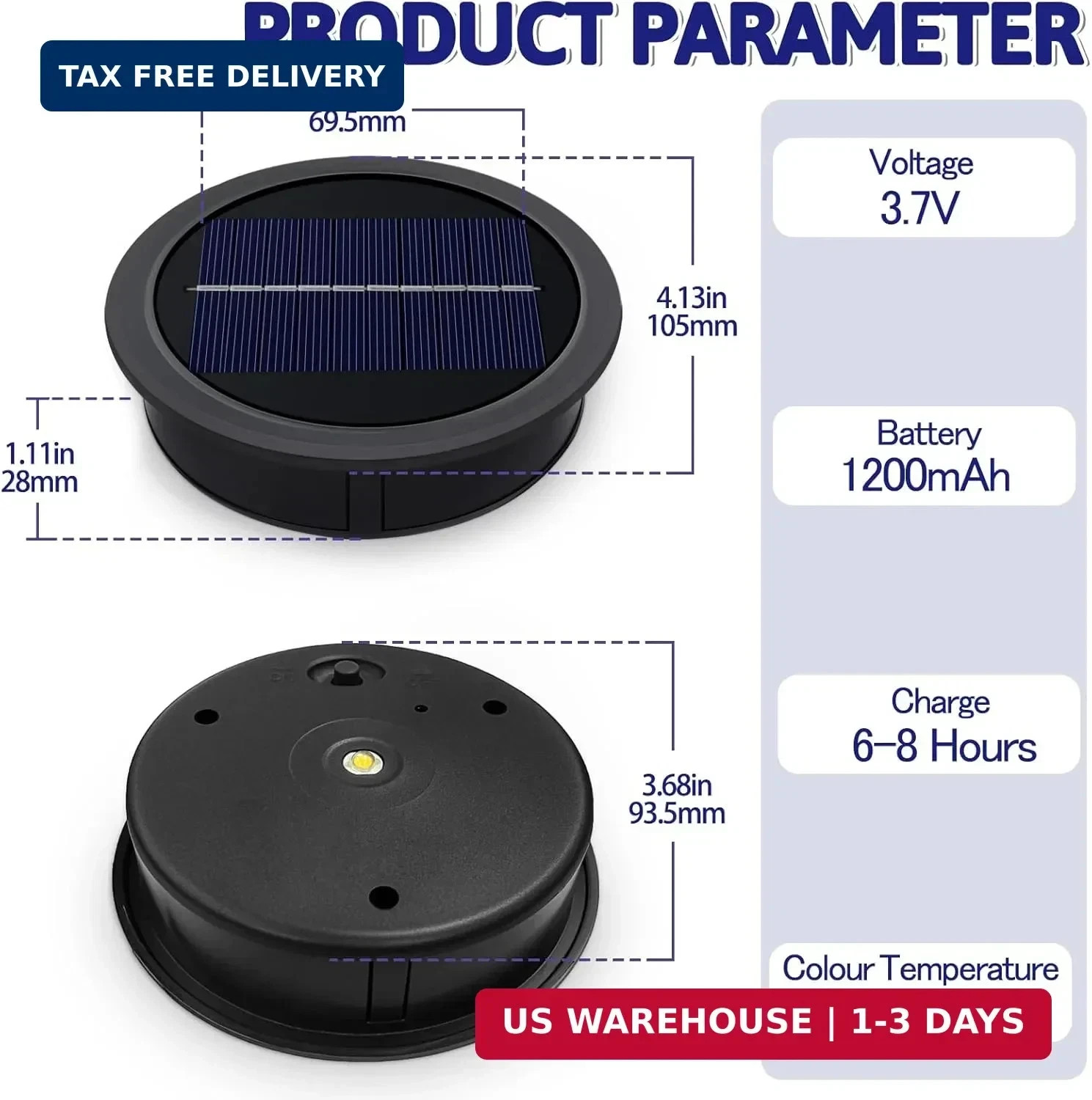Akynite 2-Pack Large Solar Light Replacement Top, 4.13 Inch Outdoor Solar Panel