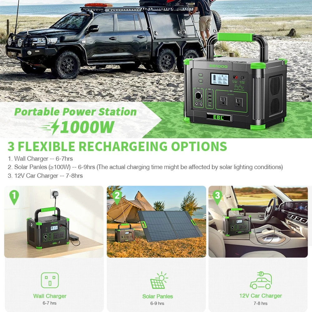 1000W 999Wh Portable Power Station Charger Generator RV LiFePO4 Backup Battery