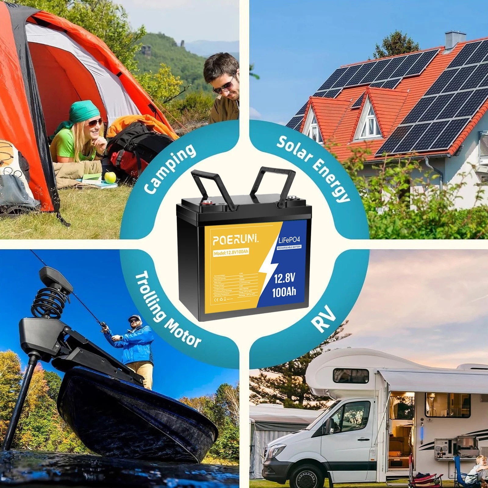 12.8V 100Ah LiFePO4 Lithium Battery 100A BMS + Charger 14.6V 20A for RV Off-Grid