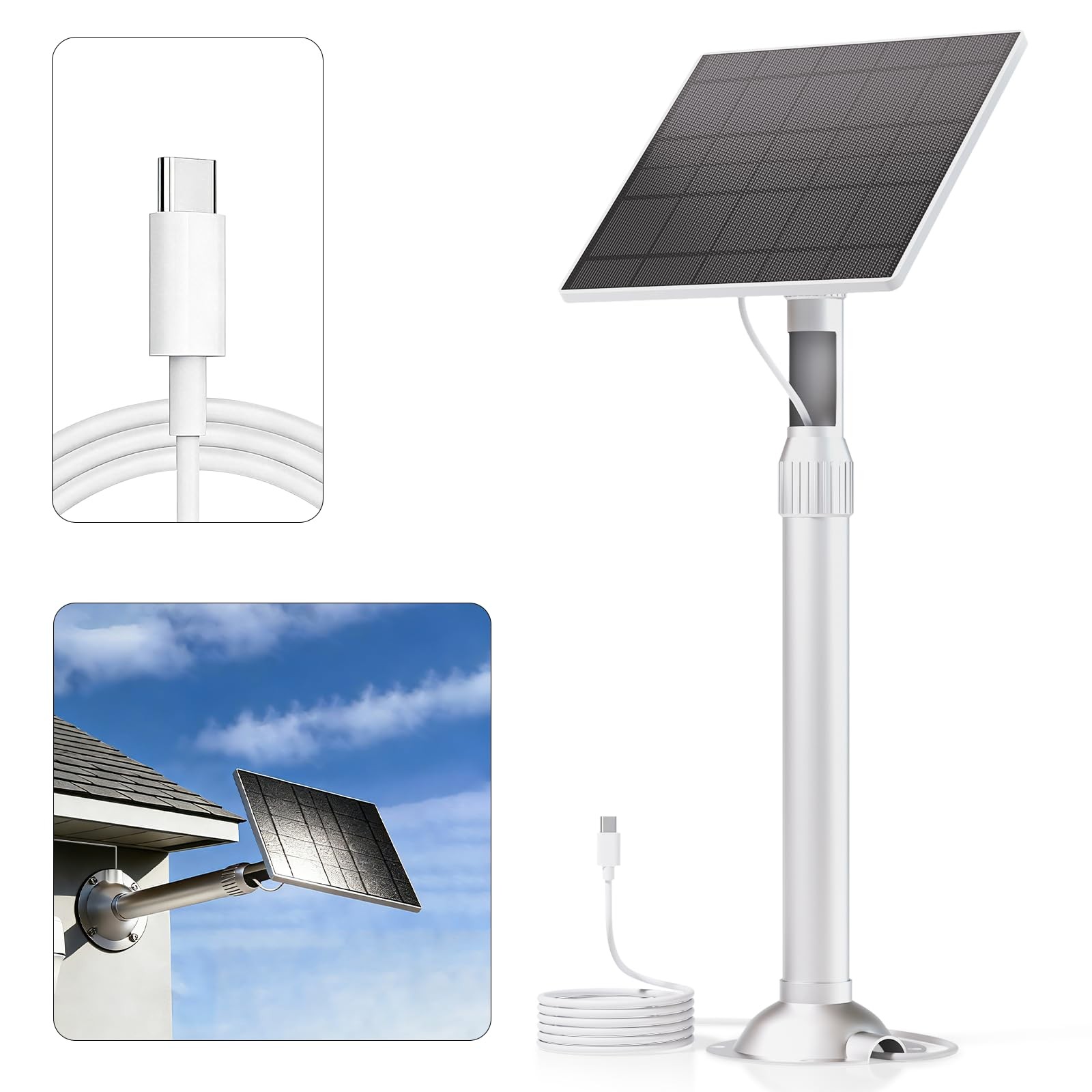 Solar Panel for Ring Camera, 5W Solar Charger Fast Charge, Telescopic Pole & …