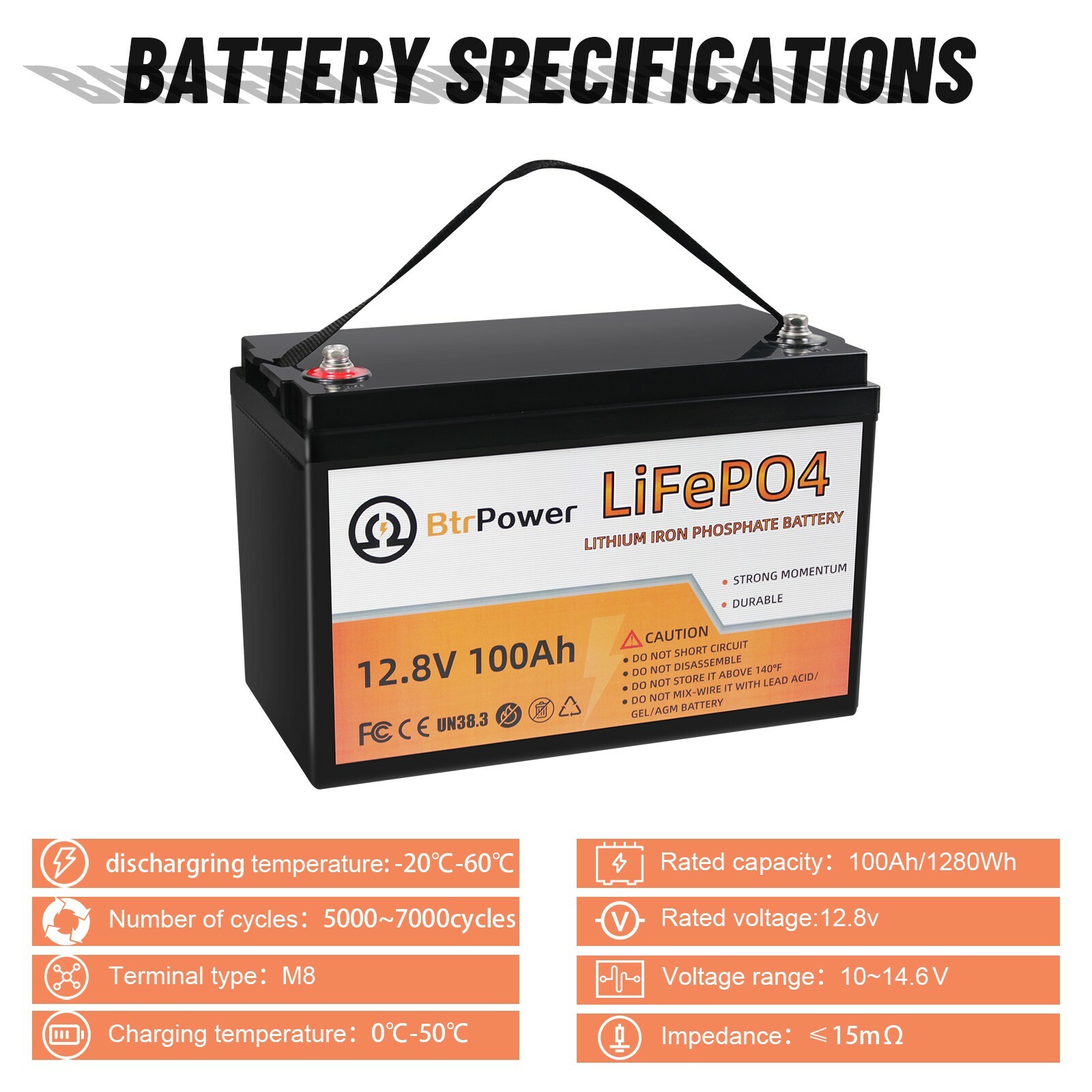 Solar Batteries 12V 100Ah lithium LiFePO4 battery for Deep Cycle System 100A BMS