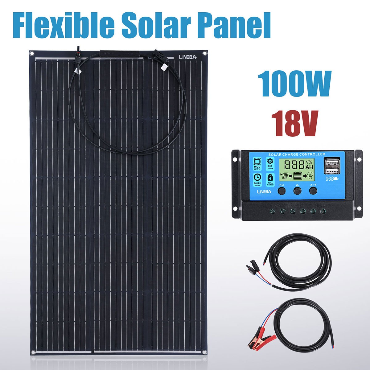 100 Watts Solar Panel Kit 30A 12V Battery Charger w/ Controller Caravan Boat RV