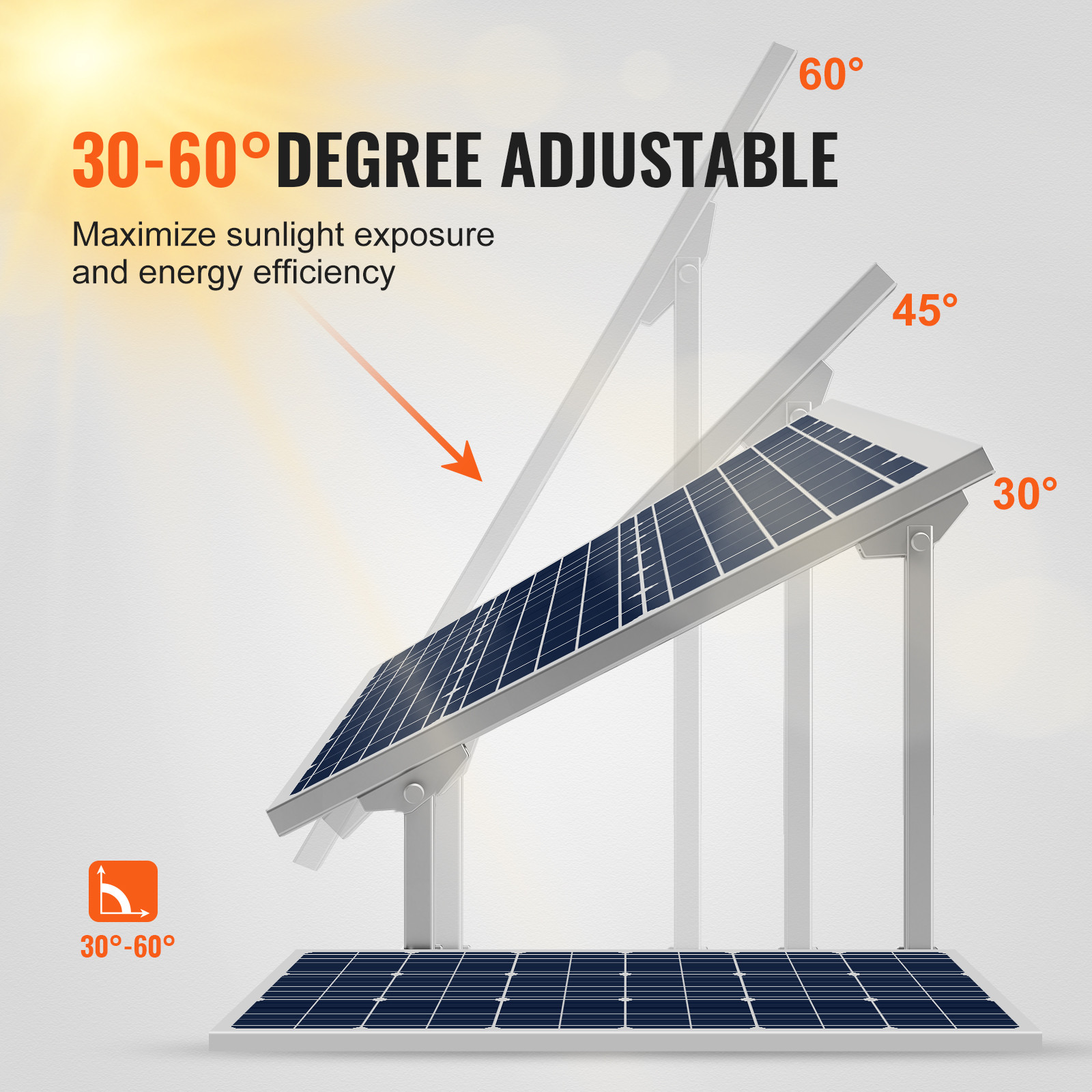 2 Sets Multi-Pieces Solar Panel Mounting Brackets 30°-60° Adjustable