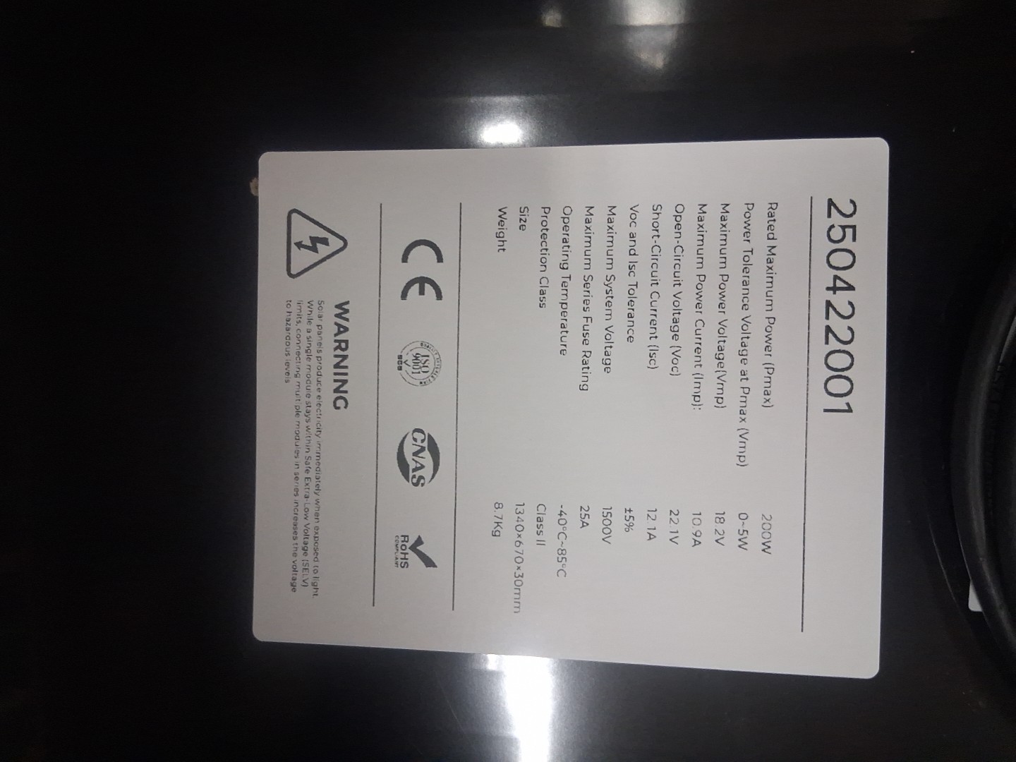 High Quality Premium Solar Panel ,52 3/4″×26 1/4″, 250422001, 200w