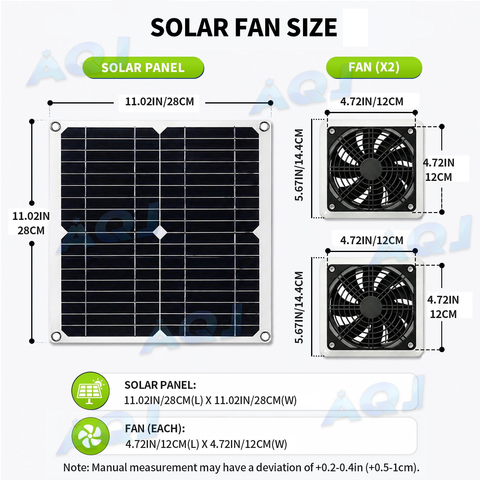 Solar Greenhouse Fan 2 Kit 30W Large Solar Powered Exhaust & Intake Fan Outdoor