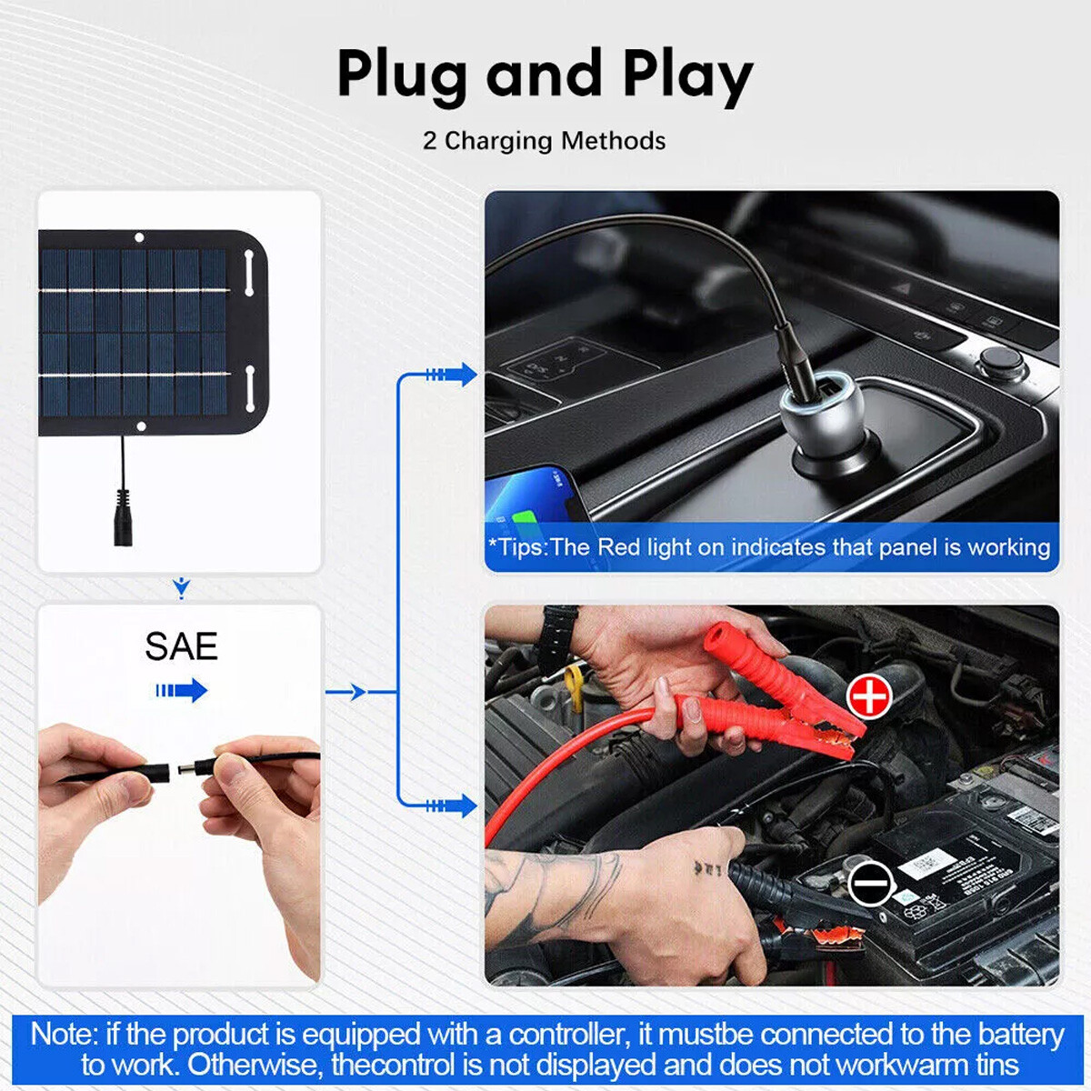6W Solar Panel 12V Trickle Charger Battery Charger Kit Maintainer Boat Car RV