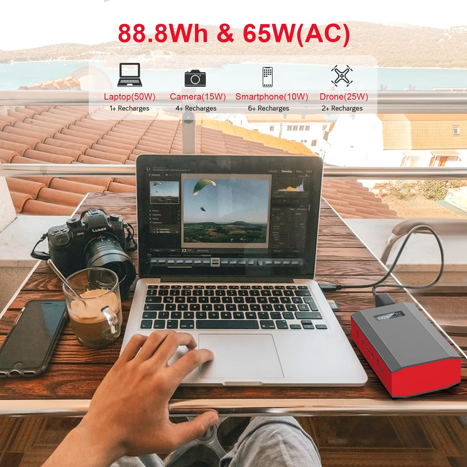 Portable Solar Generator 300W Power Station with Foldable 60W Solar Panel, Porta
