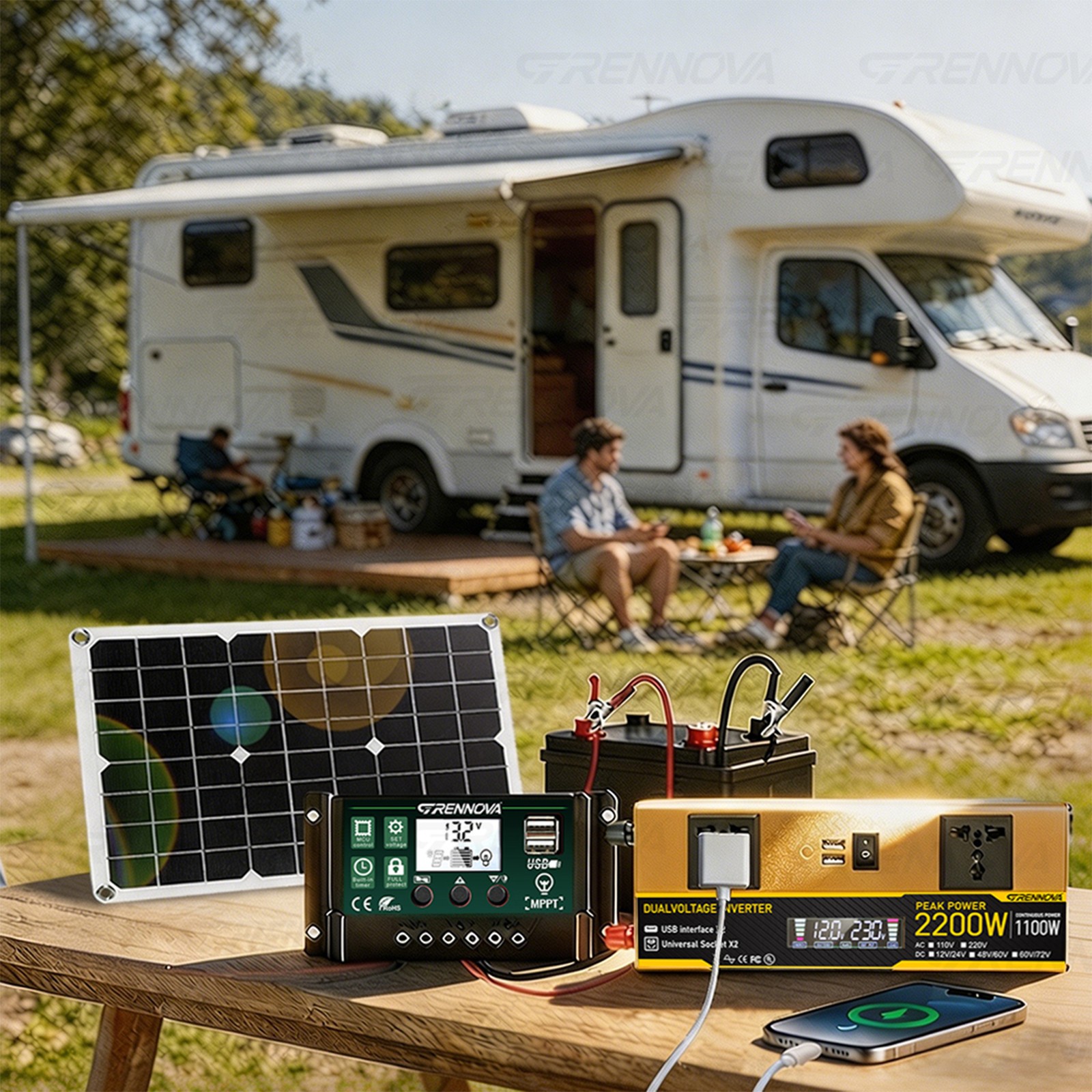 Grennova 2200W Portable Solar Kit 60A MPPT Dual Voltage Off-Grid Home Camper