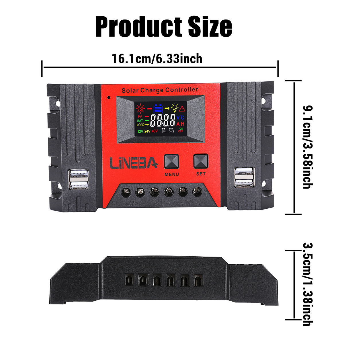 100A Solar Panel Battery PV Regulator Charge Controller AUTO 12V/24V/48V 4 USB
