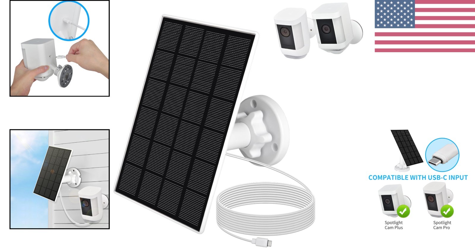 Solar Panel for Ring Camera, 3.5W Solar Charger for Spotlight Cam Plus Batter…