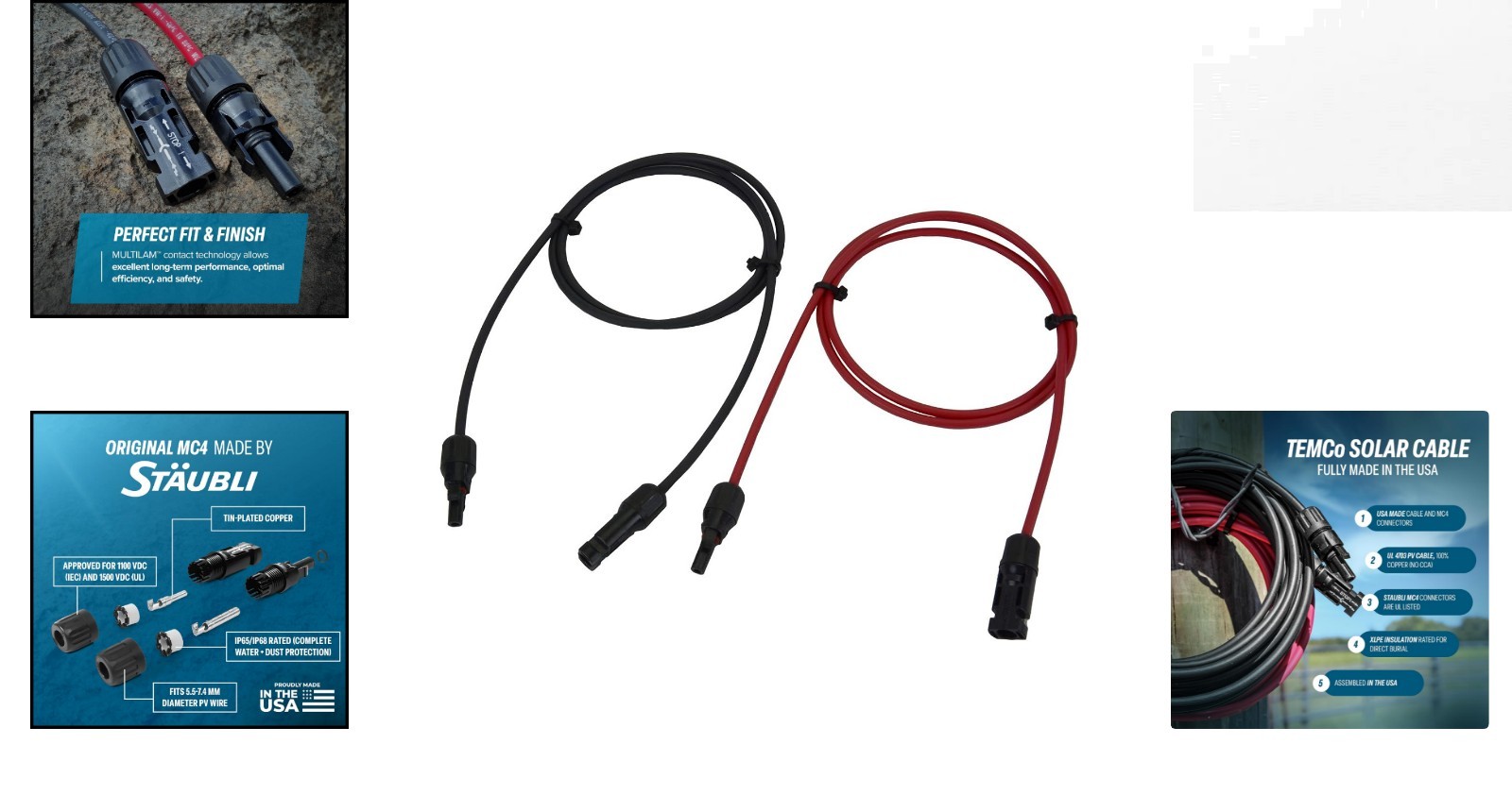 5 Ft 10 AWG Solar Wire Extensions with Weatherproof MC4 Connectors – 600V Rated