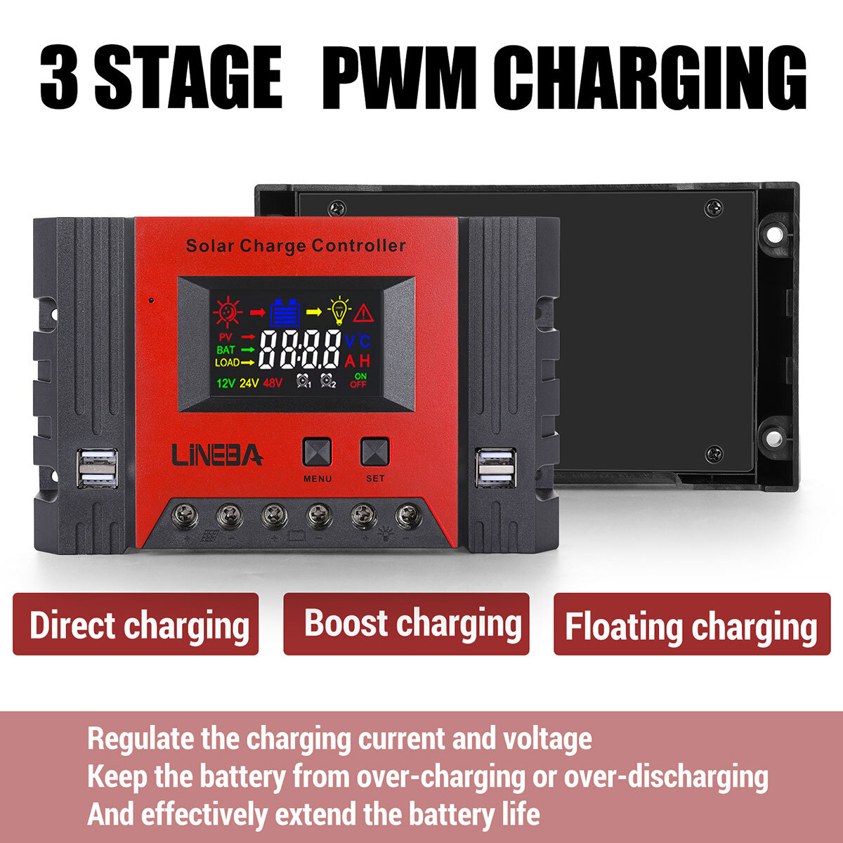 30-100A Solar Panel Regulator Charge Controller 12V/24V/48V Auto Focus Tracking