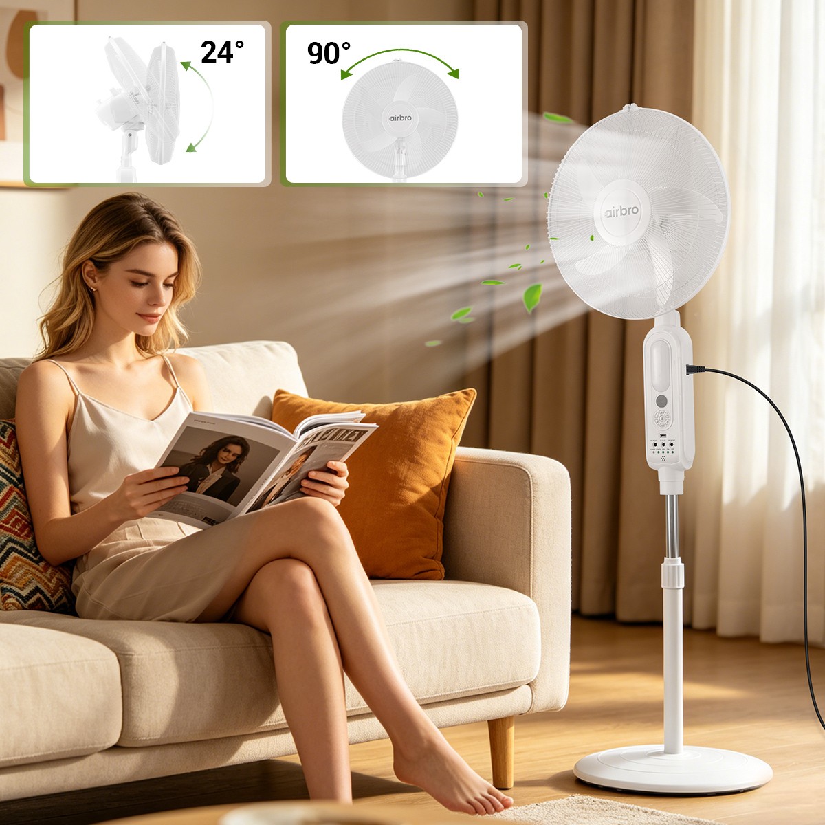 16 Inch Portable Solar Floor Fan Rechargeable Solar Panel Standing Pedestal Fan
