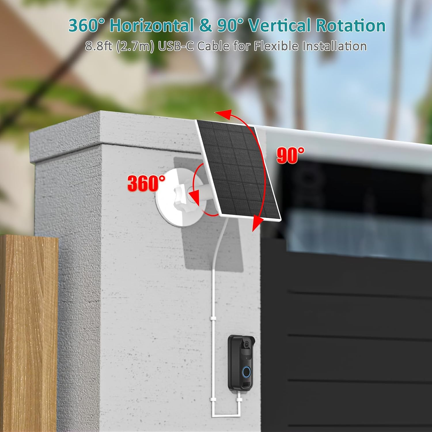 Solar Panel for Blink Video Doorbell, 2W USB-C Solar Panel Charger with Charging
