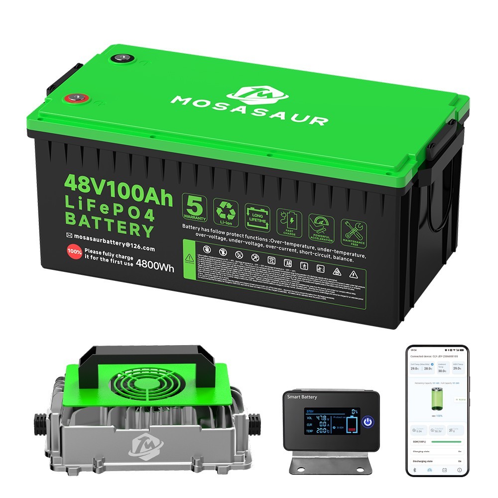 48V 100Ah LiFePO4 Golf Cart Battery and 18A Charger for Club Car RV Bluetooth