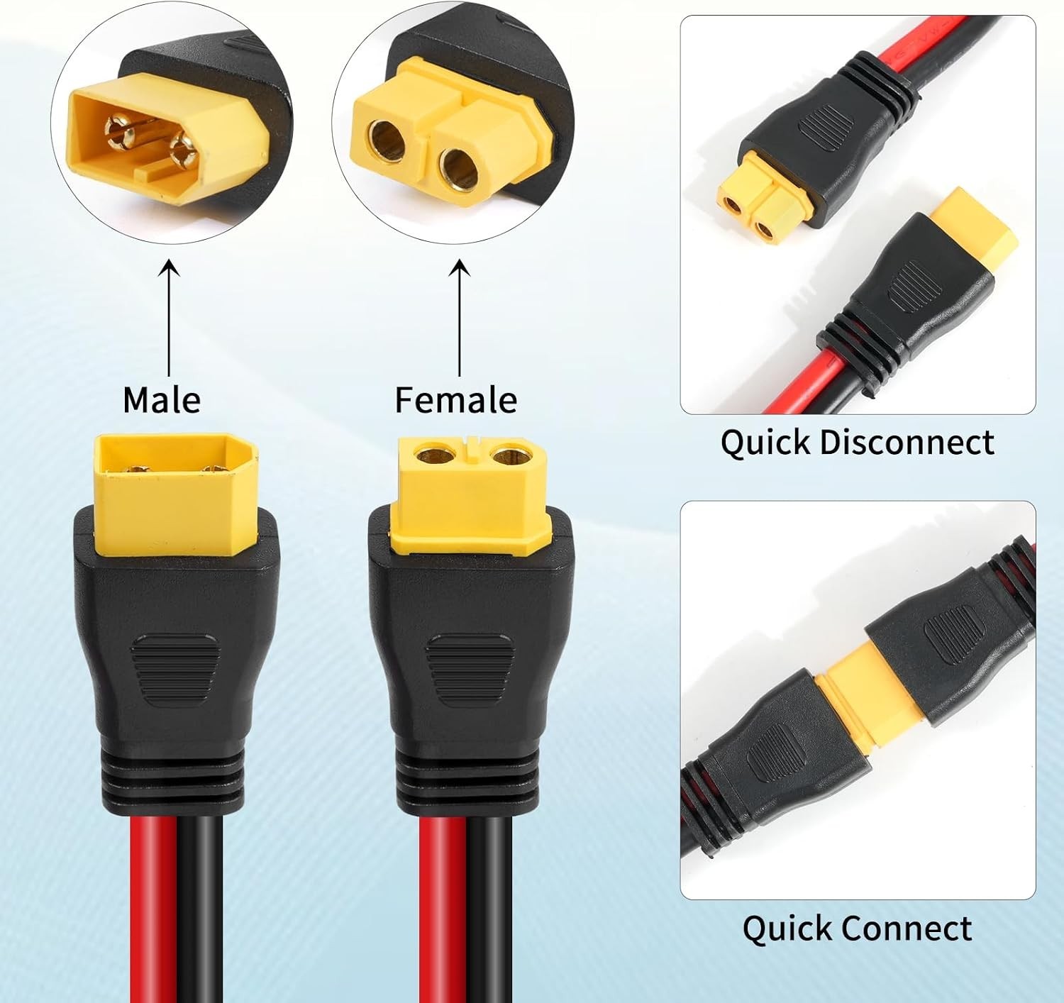 10AWG XT60 Extension Cable 30FT, XT60 Cable with Male to Female Connector for Po