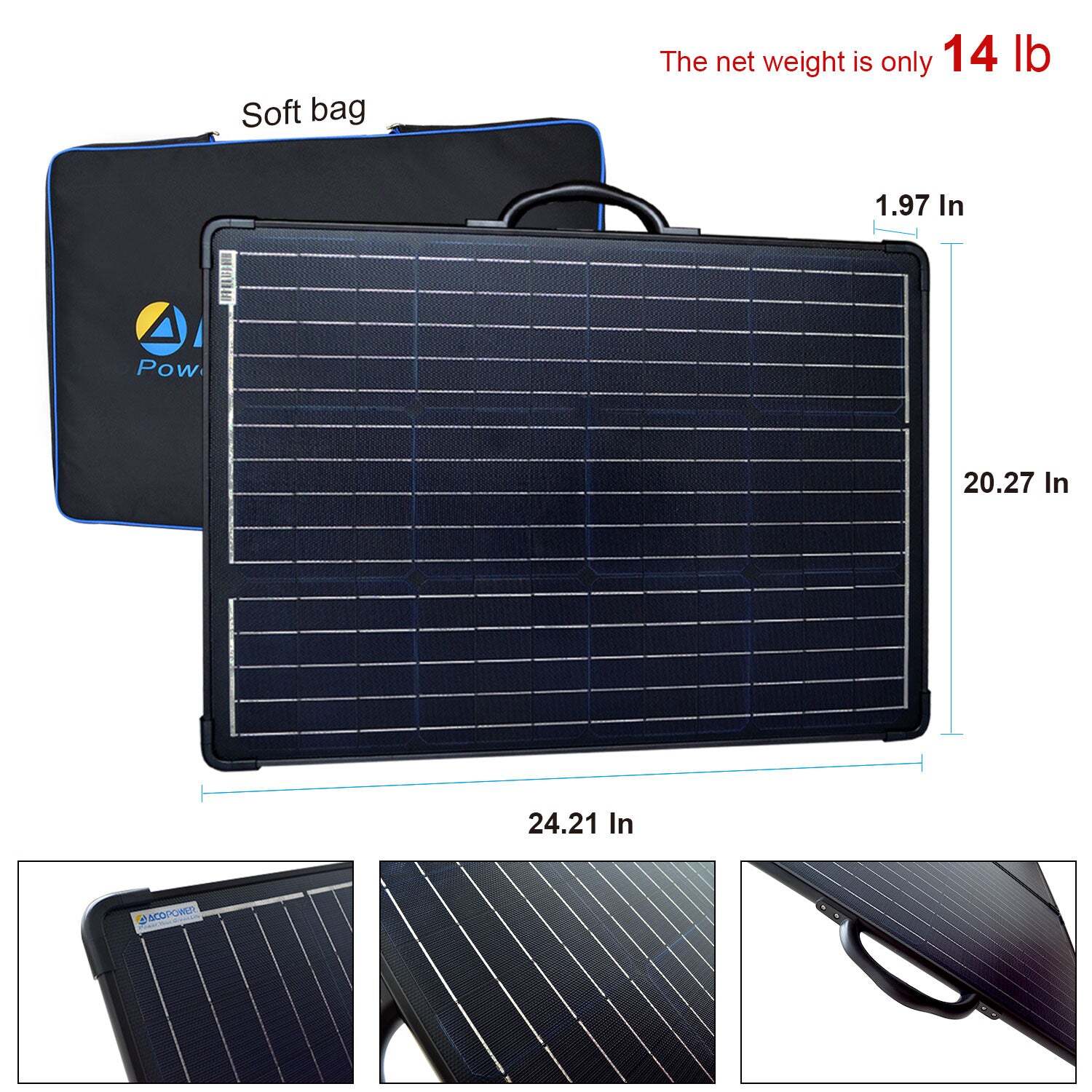 ACOPower Plk 120W Portable Solar Panel Kit, Lightweight Briefcase with 20A Charg