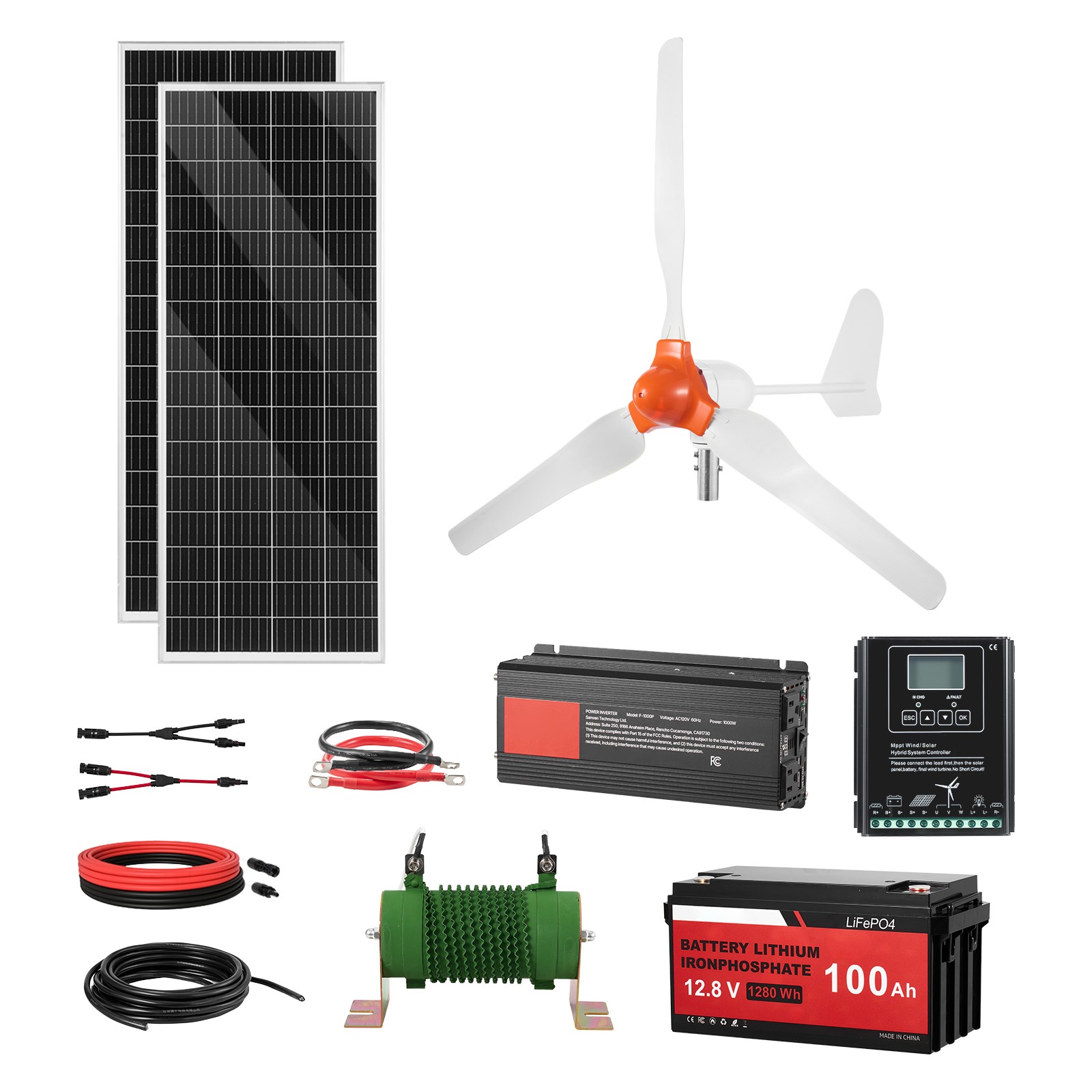 Uimoso 12V 600W Solar and Wind Energy Kit with 2x 100W Solar Panels 400W Turbine