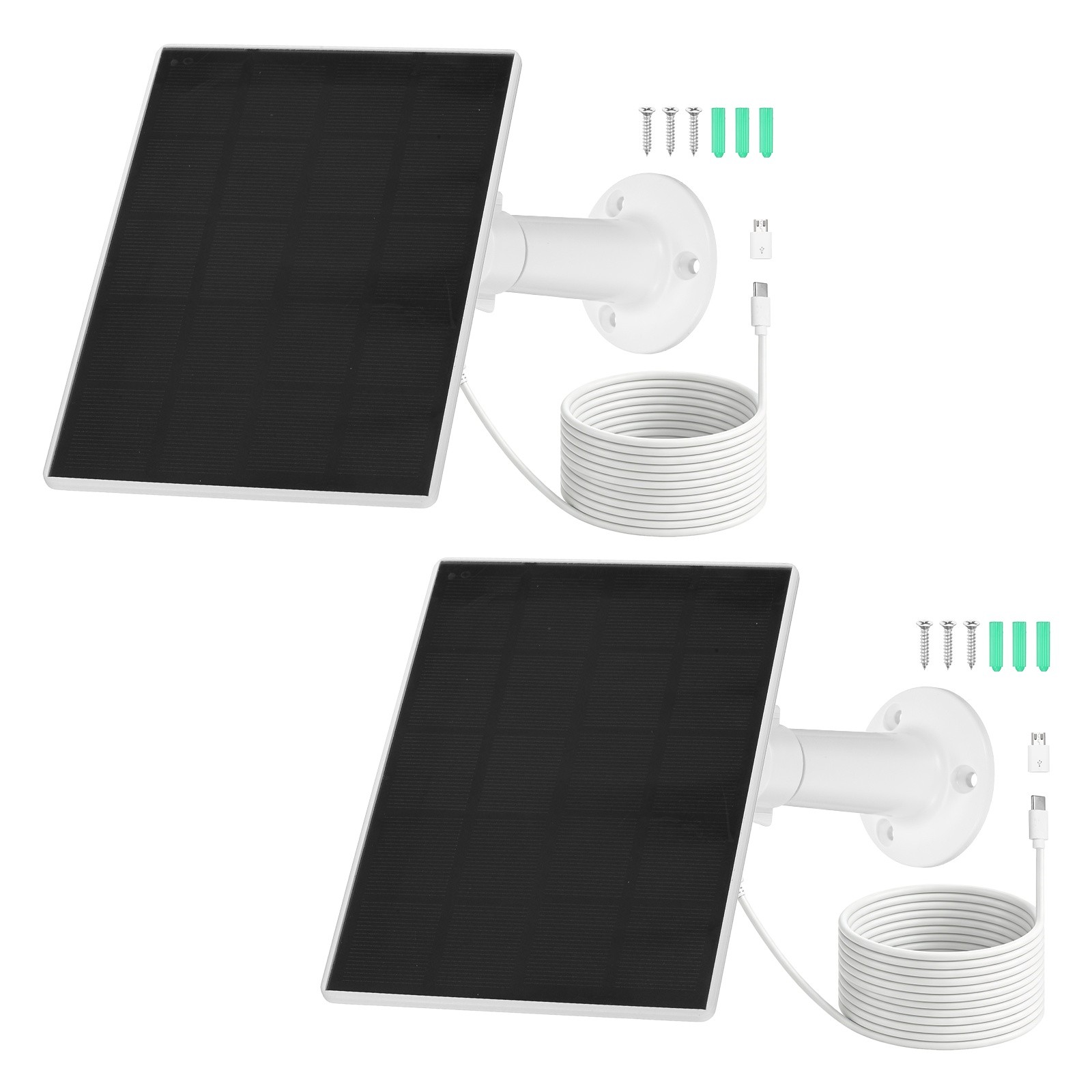 2 Pack of 5V 3W Solar Panel, Waterproof Dual Type-C/USB Solar Charger, White