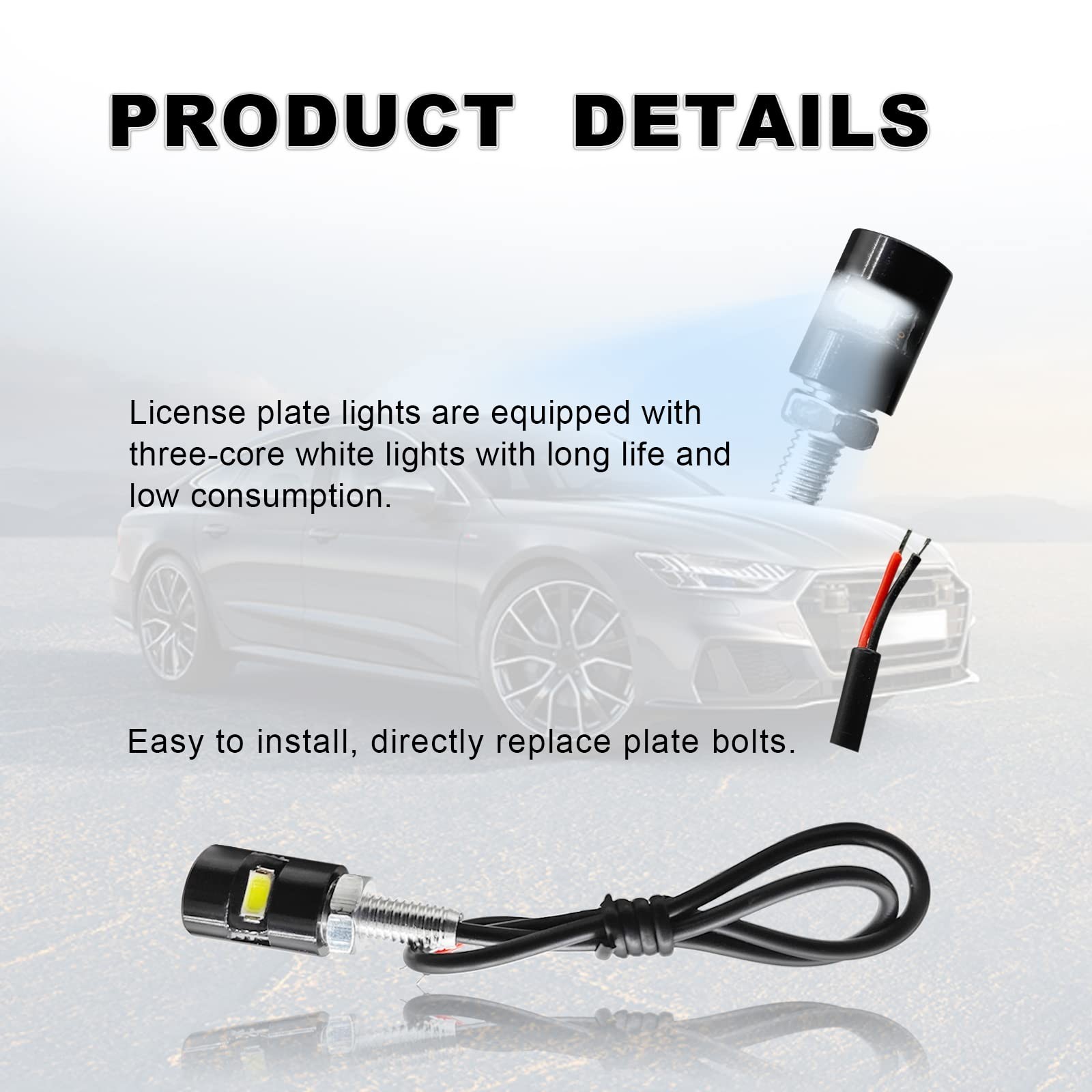 2PCS License Plate Light, Super Bright 12V White LED Bulb License Screw Bolt …