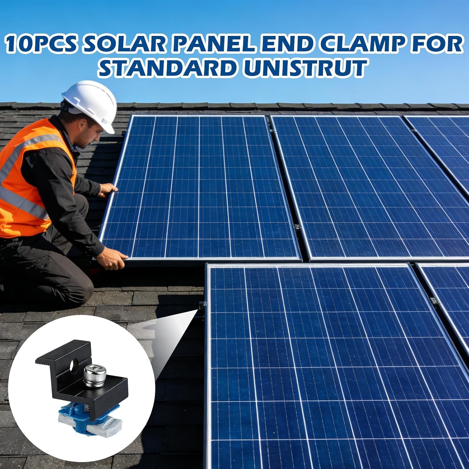 10pcs Solar Panel End Clamp Compatible with Standard Unistrut, Premium Aluminum