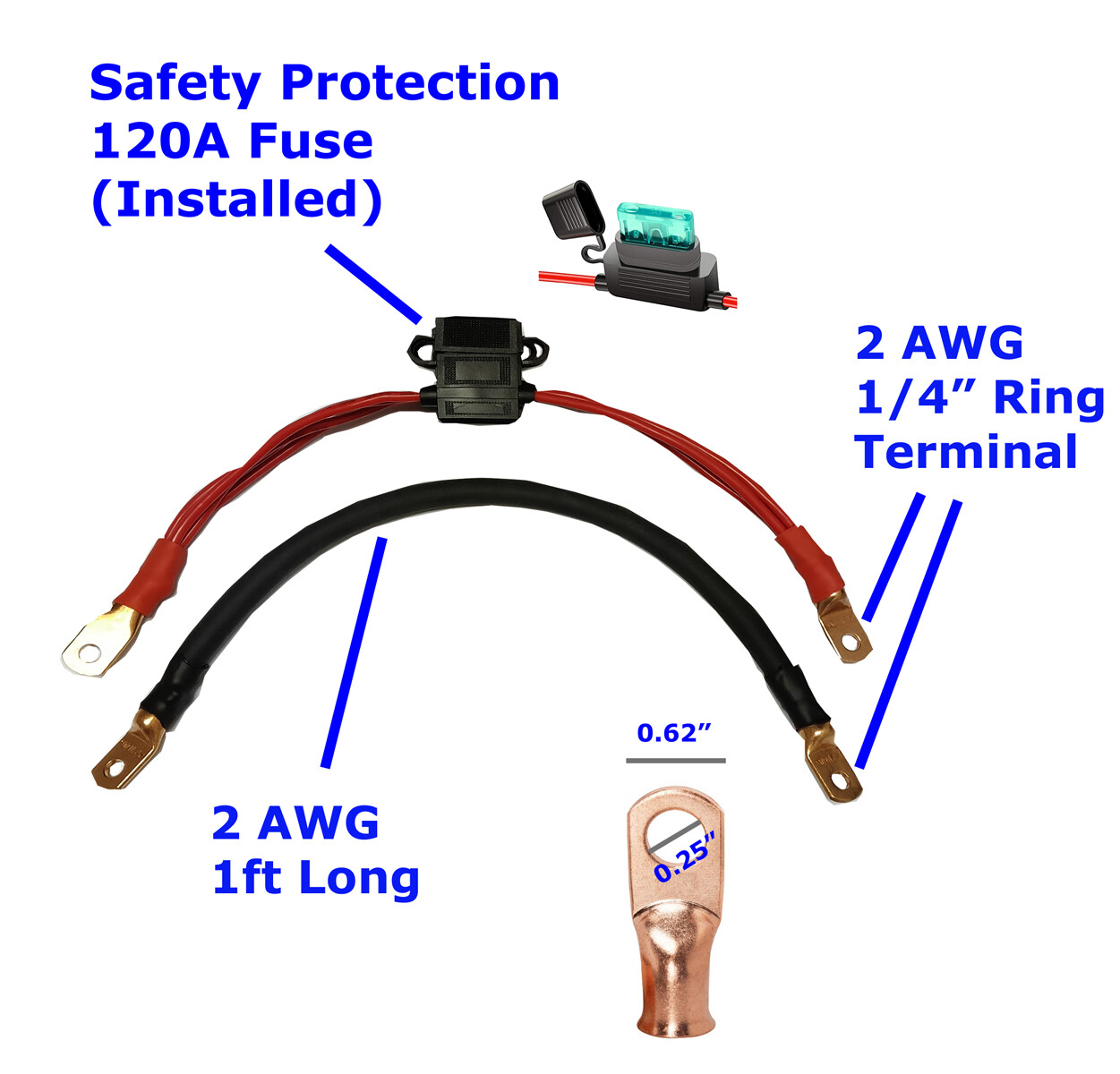 Tektrum Battery Interconnecting Cable Set -2 Gauge 1′ – 120A Fuse (RING-CBL-SET)