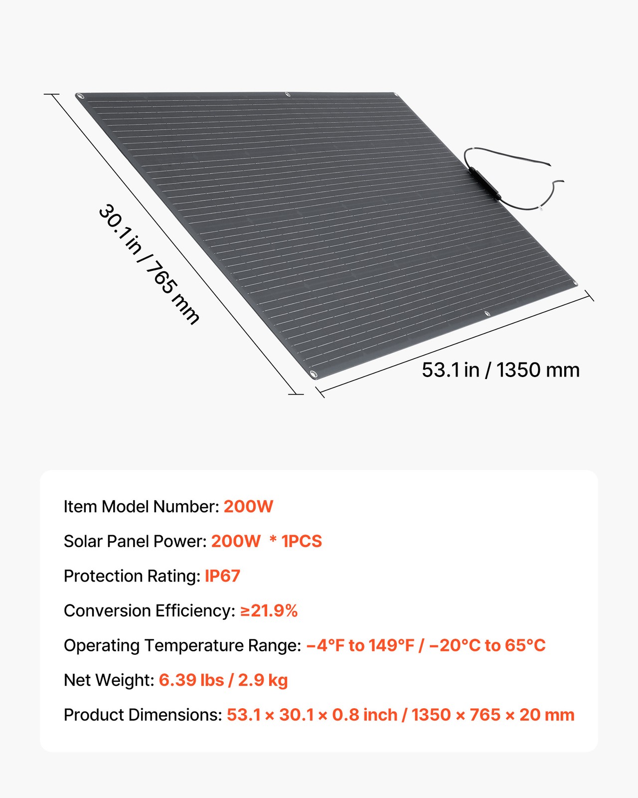 VEVOR Flexible Solar Panel 200W Bendable Monocrystalline Solar Off-Grid Charger
