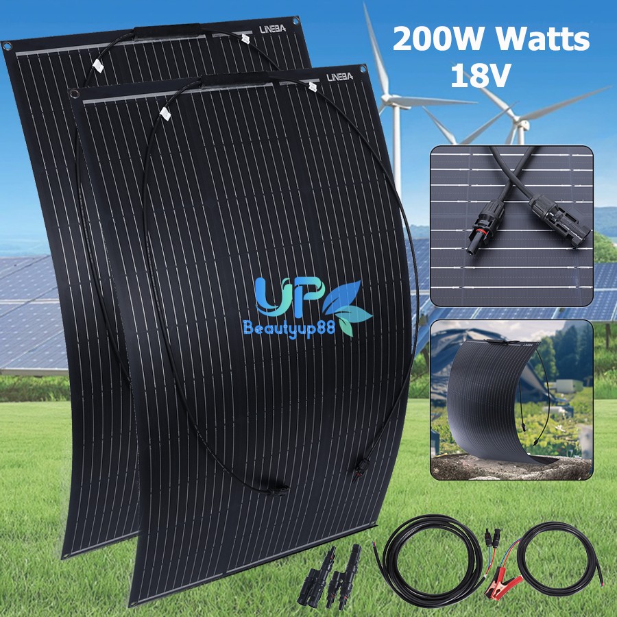 200W 100W 12V Flexible Portable Solar Panel Kit RV Camping Rooftop Car Boat Home