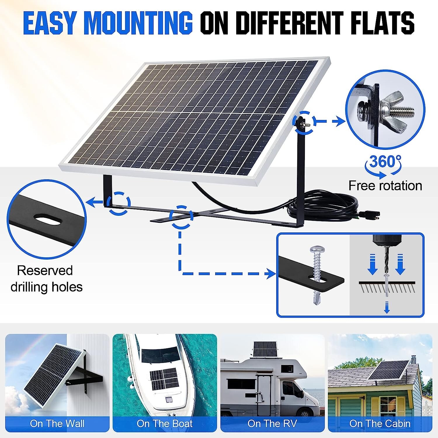Durable Solar Panel Kit: Adjustable Mount + SAE Connector + Charge Controller