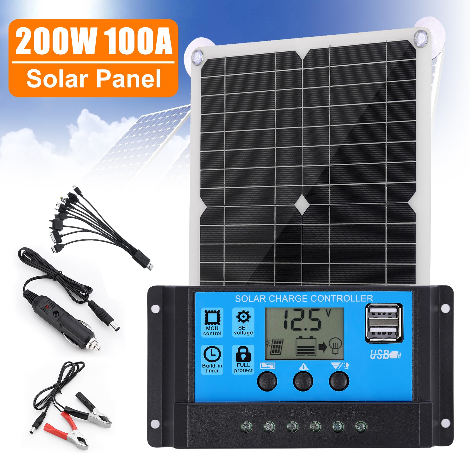 200 Watts Solar Panel Kit 12V 100A Battery Charger with Controller Caravan Boat
