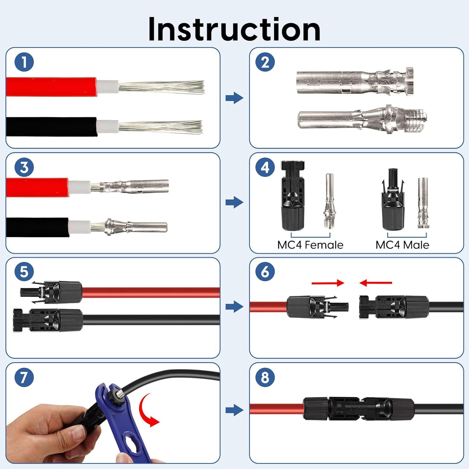Solar Panels Connectors Kit 10 Pairs Solar Crimping Tool Kit Solar Cable Crimper