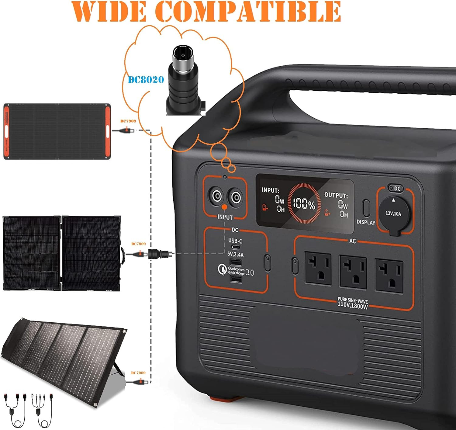 Dc8Mmconnector DC7909 to DC8020 Adapter for Solar Panel RV Portable Power Statio