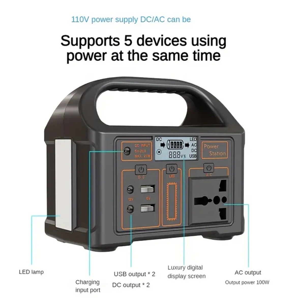 100W Portable Solar Power Station 110/220V Power Generator Outdoor Power Supply