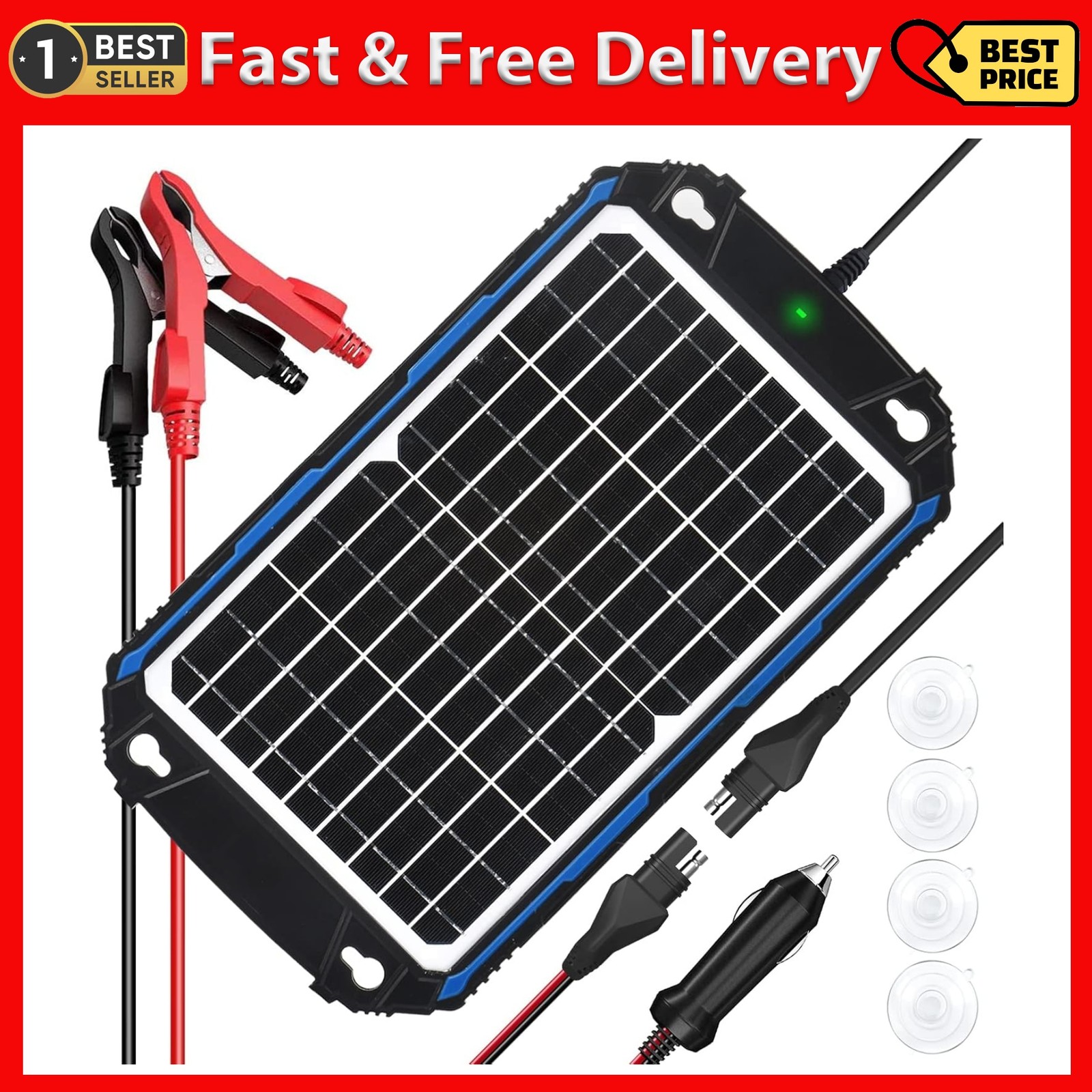 SUNER POWER Waterproof 12W 12V Solar Battery Charger & Maintainer Pro, Built-…