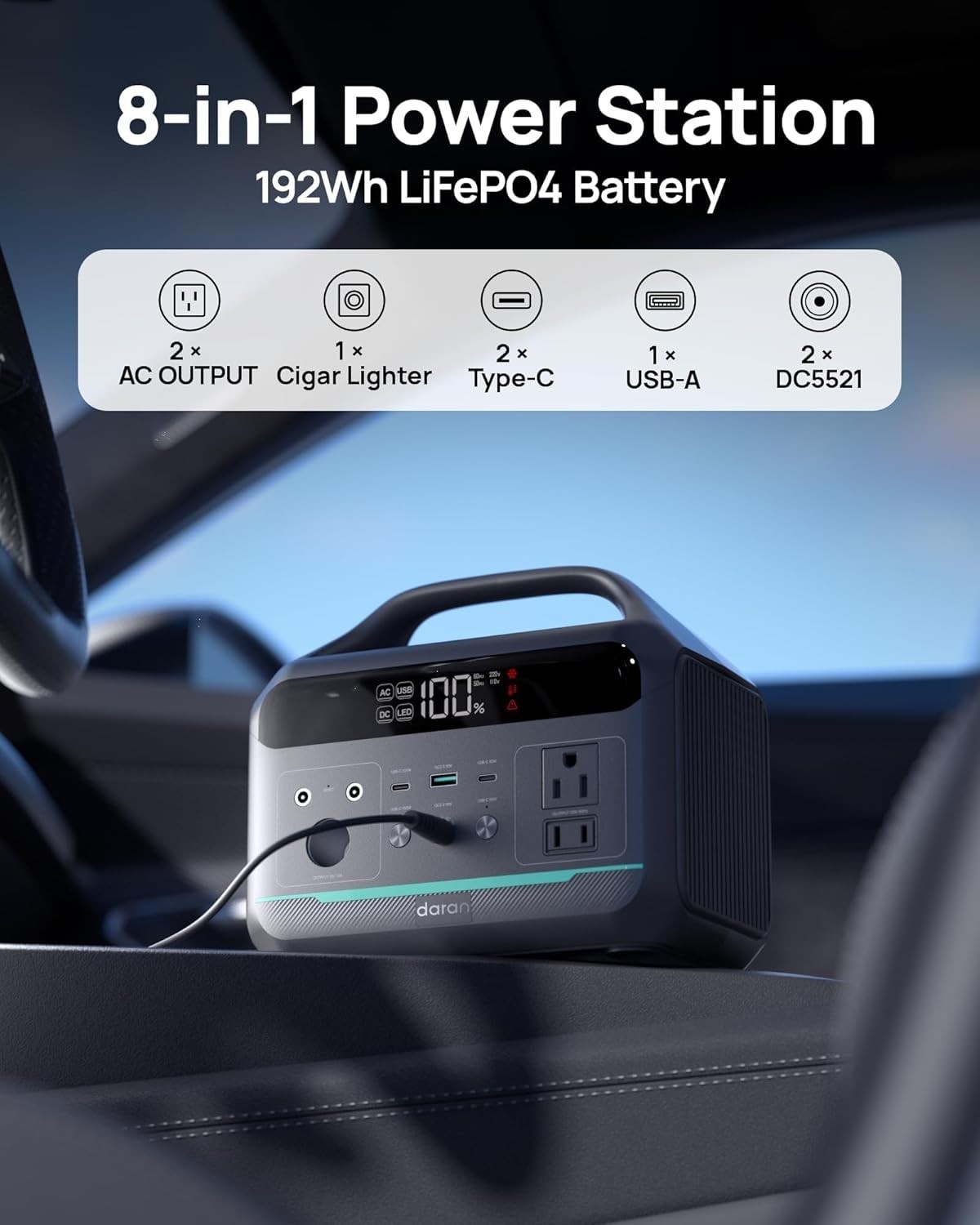 Portable Power Station 300W, 192Wh Large Power Bank with 110V AC Outlet, LiFePO4