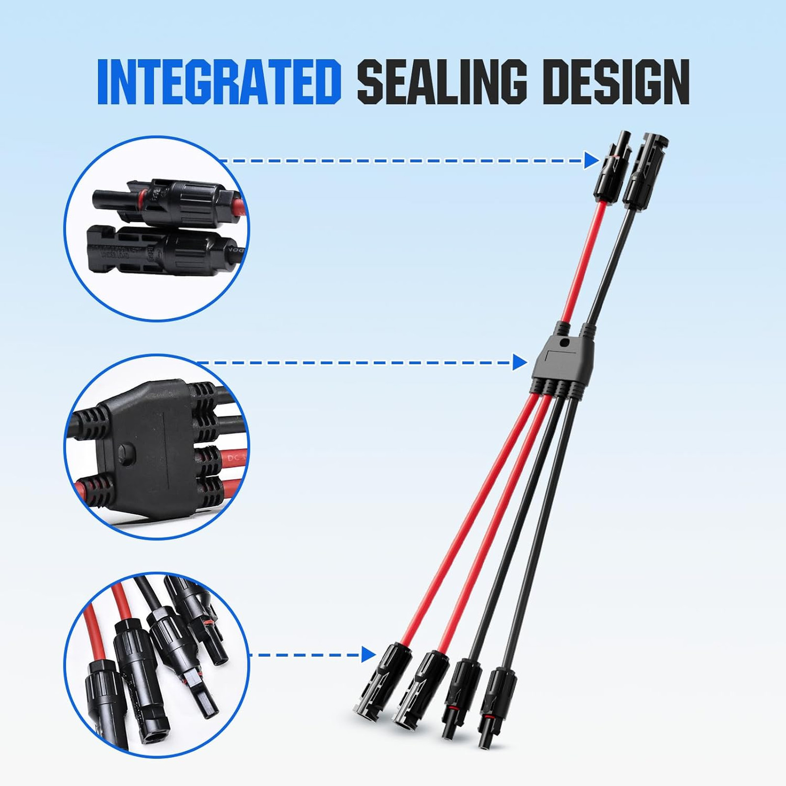 Integrated Solar Connector 2-4 Y Branch Parallel PV Adapter Cable Wire Plug Kit