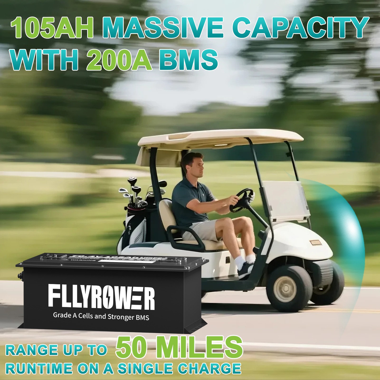 1-4X 72V 105Ah Golf Cart LiFePO4 Lithium BT Battery 200A BMS+Monitor+18A Charger